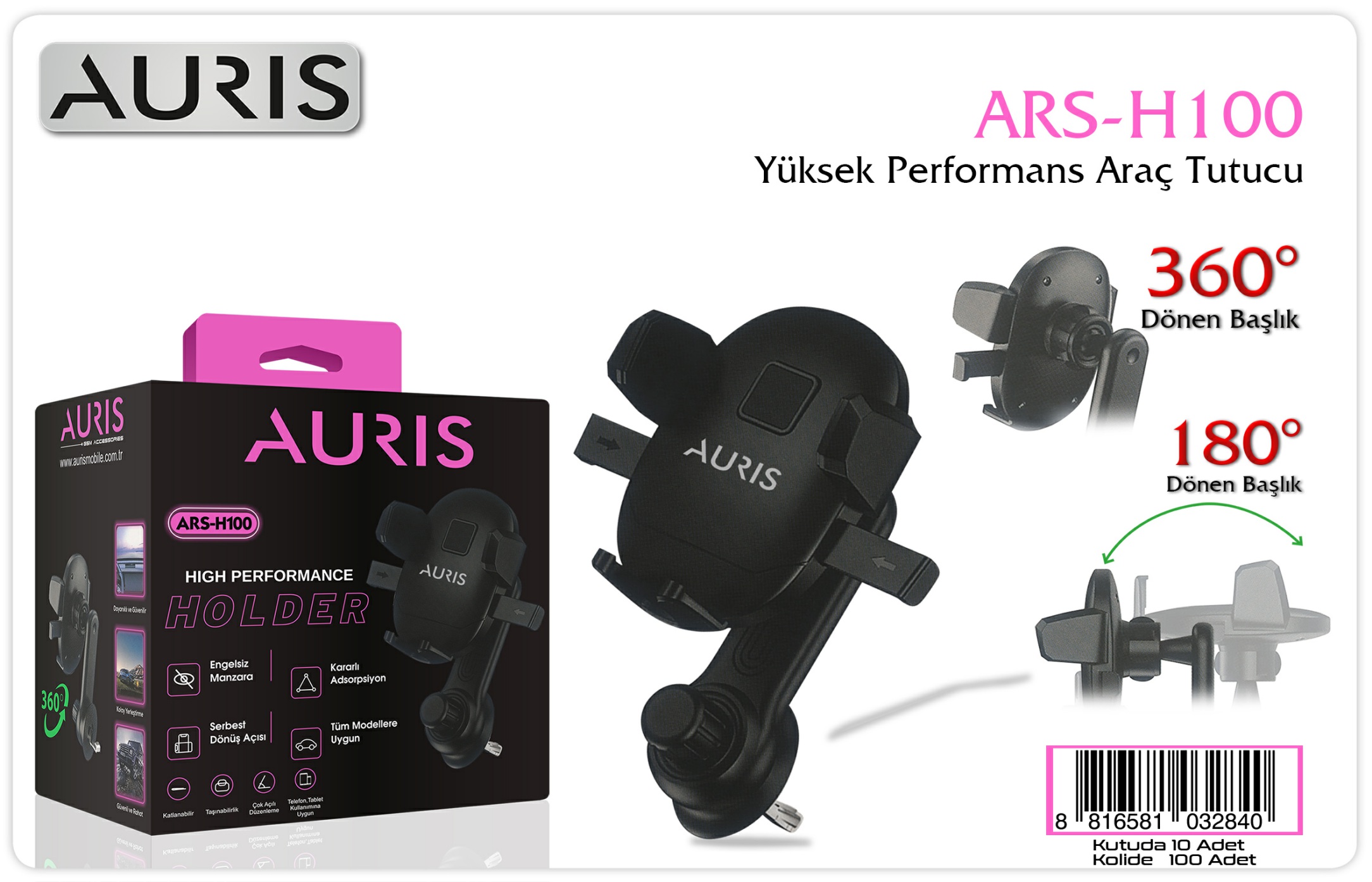 Auris H100 Yüksek Performanslı Vantuzlu Araç Telefon Tutucu